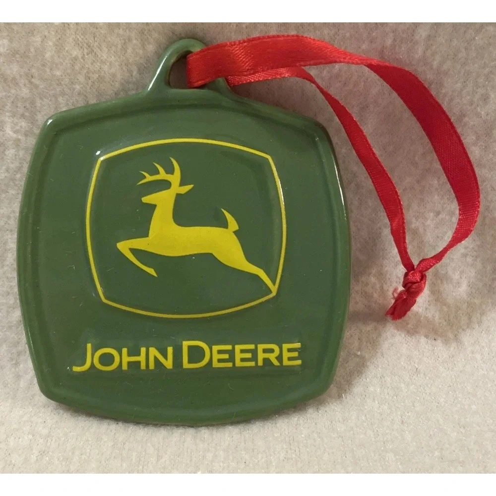John Deere Double Sided Christmas Ornament Green Porcelain 3